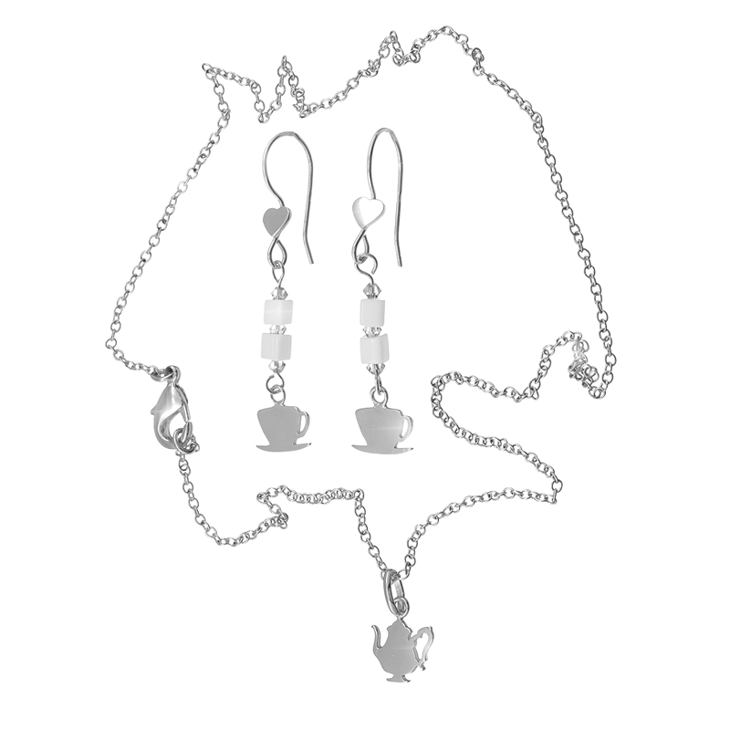 Tea Time Jewellery Necklace and Earrings