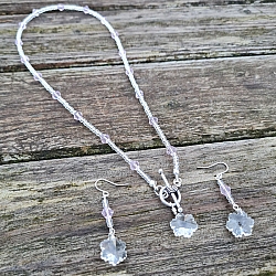 Handmade Pink Crystal Snowflake Necklace & Earrings Set