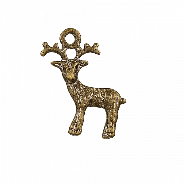 Antique Brass Small Reindeer Pendant Charm 22x19mm PK1