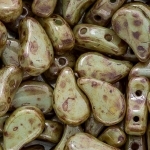 Czech Paisley Duo 2 Hole Beads Chalk Lazure Green 8.5g