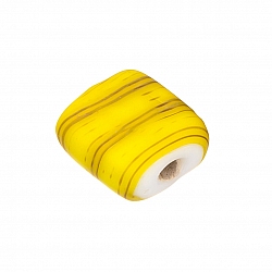 Black Striped Matte Yellow Flat Square Glass Beads 10mm (PK1)