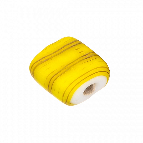 Black Striped Matte Yellow Flat Square Glass Beads 10mm (PK1)
