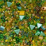 Seed Bead Selection Green/Yellow Mix Glass Beads 15g