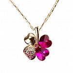 Four Leaf Clover Crystal Pendant Necklace - Pink