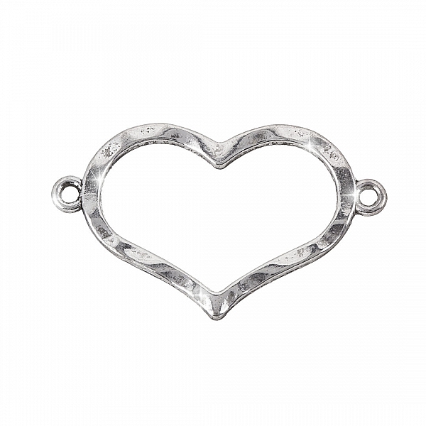Antique Silver Hammered Open Heart Link Connectors Antique Silver 34mm