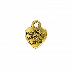 Tibetan Alloy Heart Charm 'Made With Love' Pendant 12mm PK1