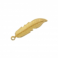 Gold Plated Feather Pendant Charm 40x11x2mm
