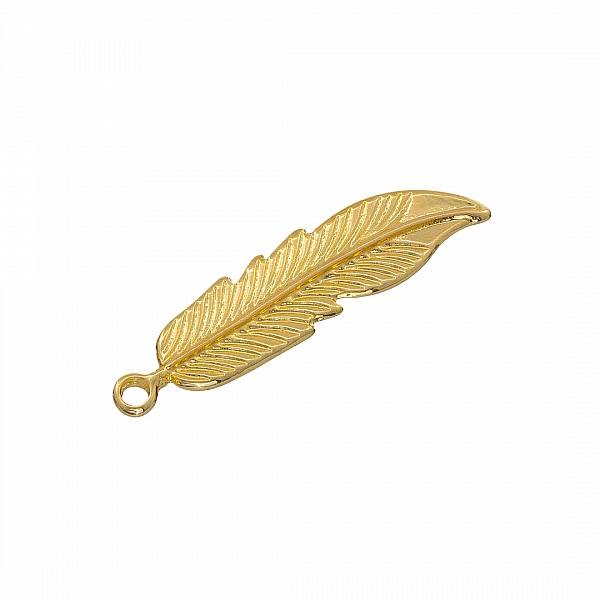Gold Plated Feather Pendant Charm 40x11x2mm