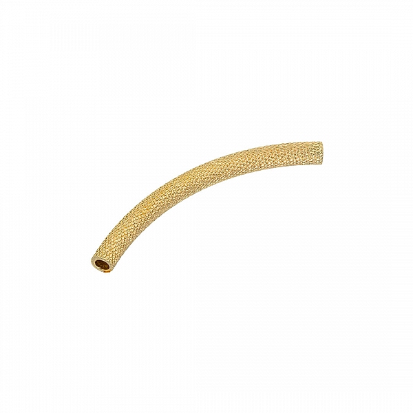Gold Plated Textured Curved Tube Noodle Bead 43x3mm