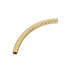 Gold Plated Ridged Curved Tube Noodle Beads 45x4mm