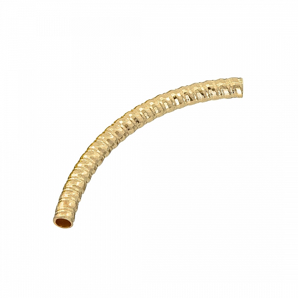 Gold Plated Ridged Curved Tube Noodle Beads 45x4mm