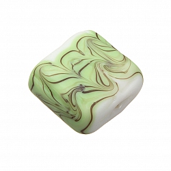 Wavy Matte Green Square Glass Beads 18mm PK1