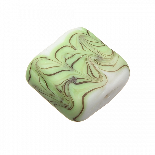 Wavy Matte Green Square Glass Beads 18mm PK1