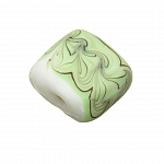 Wavy Matte Green Square Glass Beads 18mm PK1
