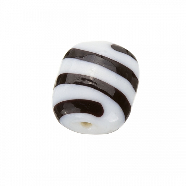 Striped White Flat Barrel Glass Bead 18x14mm (PK1)