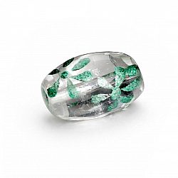 Green And Black Floral Clear Oval Glass Bead 18mm PK1