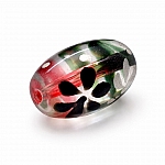 Red And Black Flower Clear Oval Glass Bead 18mm PK1