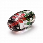 Red And Black Flower Clear Oval Glass Bead 18mm PK1