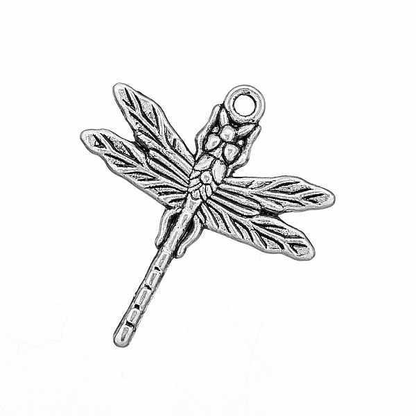 Tibetan Dragonfly Metal Pendant Antique Silver 32mm PK1 