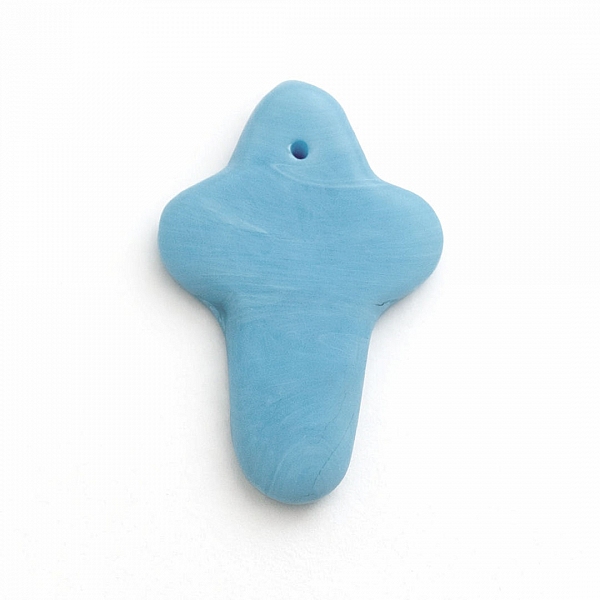 Light Blue Glass Cross Shaped Bead Charm Pendant 28x19mm PK1