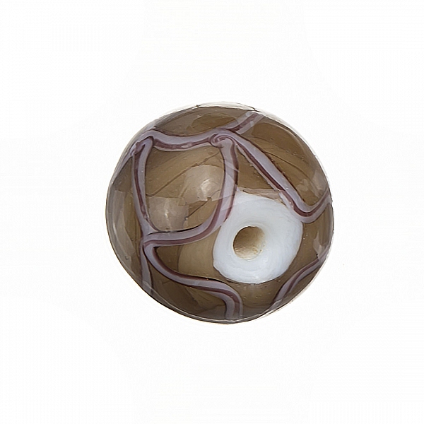Wavy Patterned Brown Round Glass Beads 15mm (PK1)