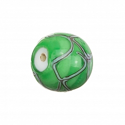 Wavy Patterned Green Round Glass Beads 15mm (PK1)