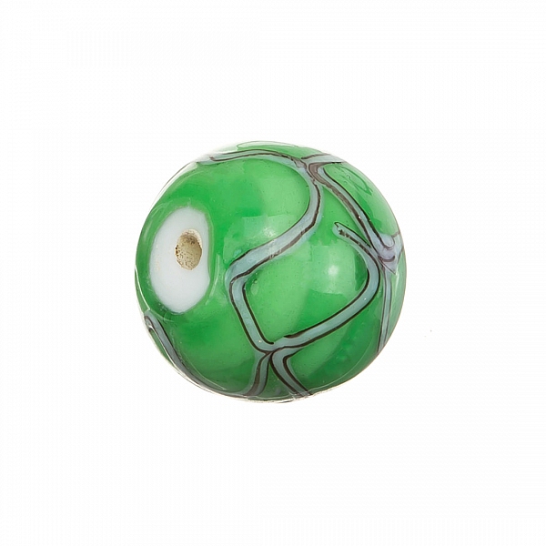 Wavy Patterned Green Round Glass Beads 15mm (PK1)