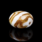Flat Beige, White and Gold Round Glass Bead 18mm (PK1)