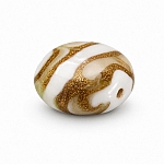 Flat Beige, White and Gold Round Glass Bead 18mm (PK1)