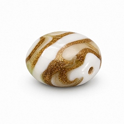 Flat Beige, White and Gold Round Glass Bead 18mm (PK1)