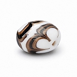 Flat Black, White and Gold Round Glass Bead 18mm (PK1)