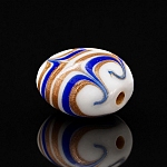 Flat Blue, White and Gold Round Glass Bead 18mm (PK1)