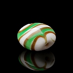 Flat Green, White and Gold Round Glass Bead 18mm (PK1)