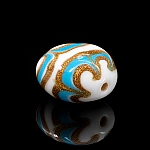 Flat Turquoise, White & Gold Round Glass Bead 18mm PK1
