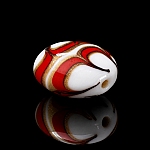 Flat Red, White and Gold Round Glass Bead 18mm (PK1)