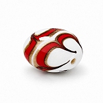 Flat Red, White and Gold Round Glass Bead 18mm (PK1)