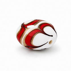 Flat Red, White and Gold Round Glass Bead 18mm (PK1)