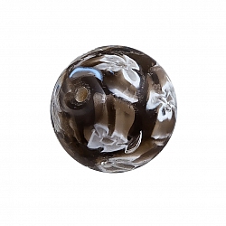 Dark Grey Flower Handmade Round Glass Bead 16mm (PK1)