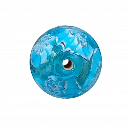 Light Blue Flower Handmade Round Glass Bead 16mm (PK1)