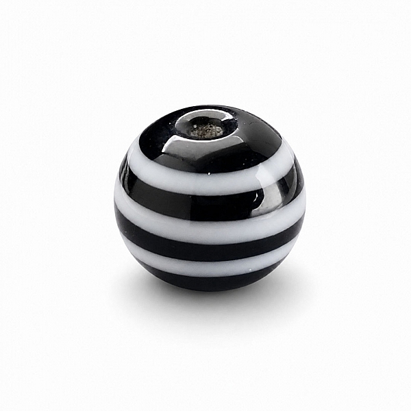 Spiral Pattern Black Round Glass Bead 12mm PK5