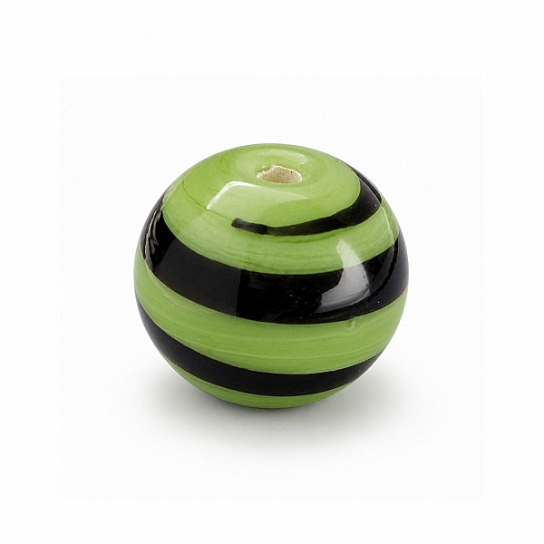 Spiral Pattern Green Round Glass Bead 12mm PK1