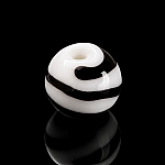 Spiral Pattern White Round Glass Bead 12mm PK1