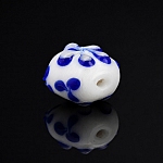 Blue And White Floral Flat Round Glass Bead 16x9mm PK5