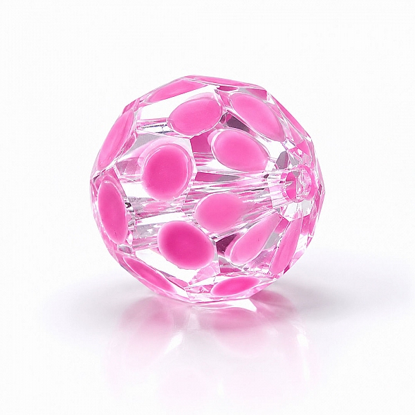 Clear Round Faceted Pink Spotted 10mm Glass Bead PK1