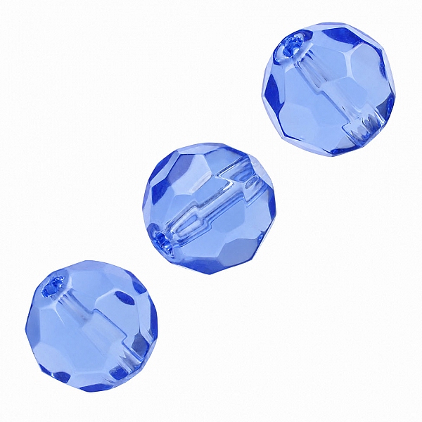 Light Blue Faceted Glass Round Beads 10mm - Pack of 3