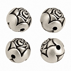 Antique Silver Rose Pattern Metal Round Beads 10mm - Pack of 4