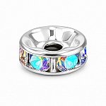 7mm Silver Metal Rondelle Spacer Bead with Iridescent Glass Crystals (PK1)