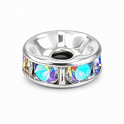 7mm Silver Metal Rondelle Spacer Bead with Iridescent Glass Crystals (PK1)
