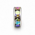 7mm Silver Metal Rondelle Spacer Bead with Iridescent Glass Crystals (PK1)