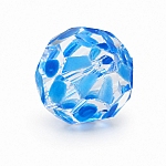 Handpainted Blue Dot Faceted Clear 10mm Glass Bead PK1